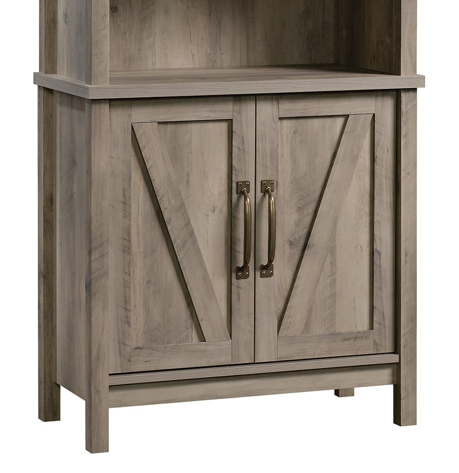 Modern Farmhouse Library Bookcase with Doors, Rustic Gray Finish