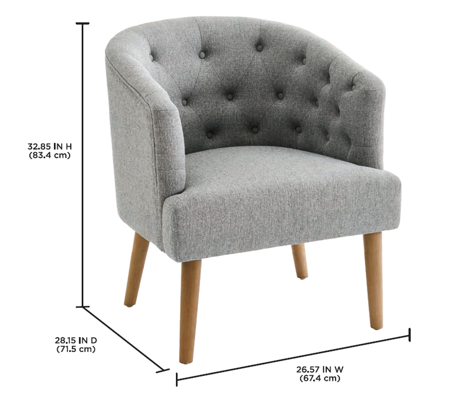 Barrel Accent Chair, Gray Linen Fabric Upholstery