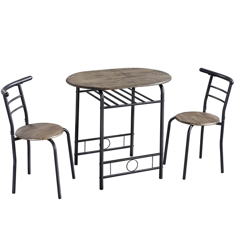 Alden Design 3Pcs Wooden Dining Set with round Table and Chairs, Drift Brown