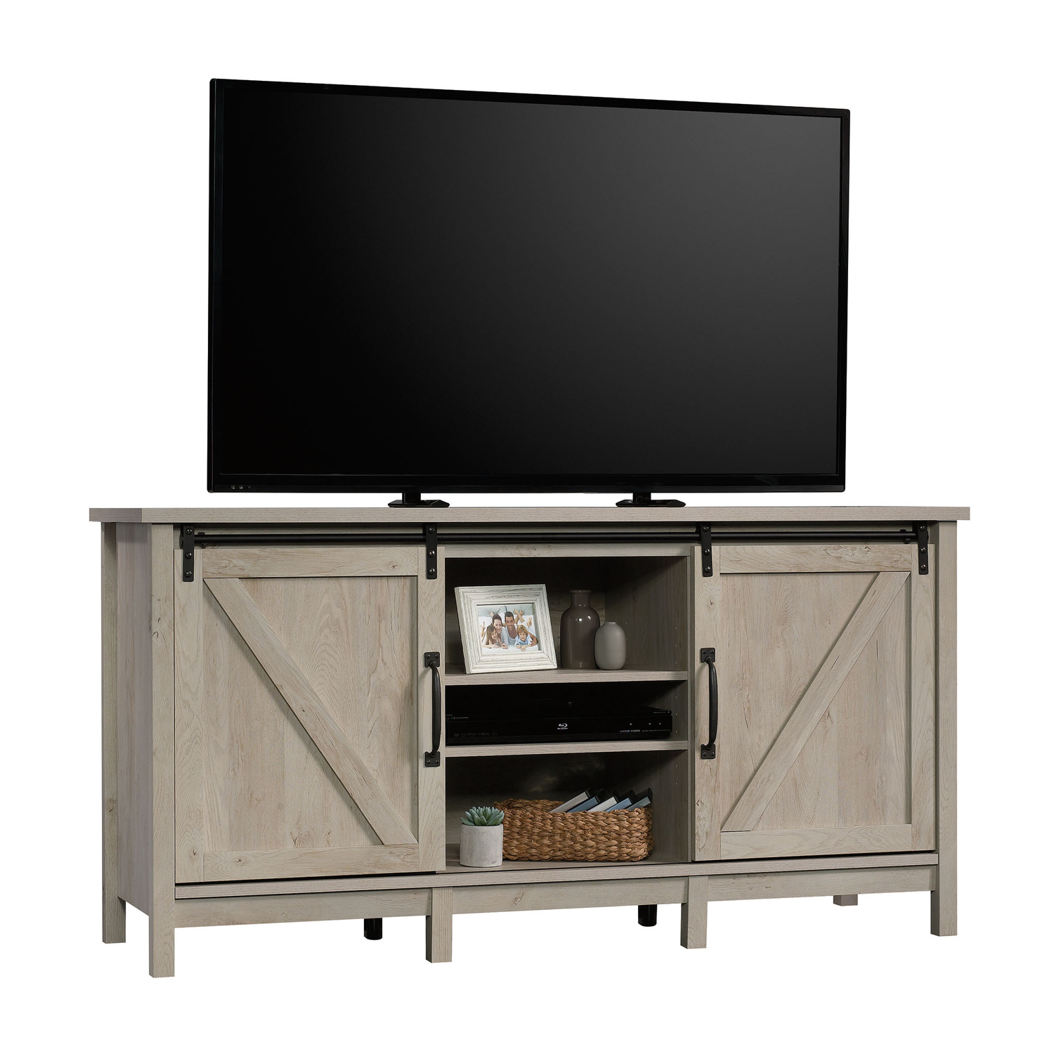Modern Farmhouse TV Stand for Tvs up to 70", Rustic White Finish