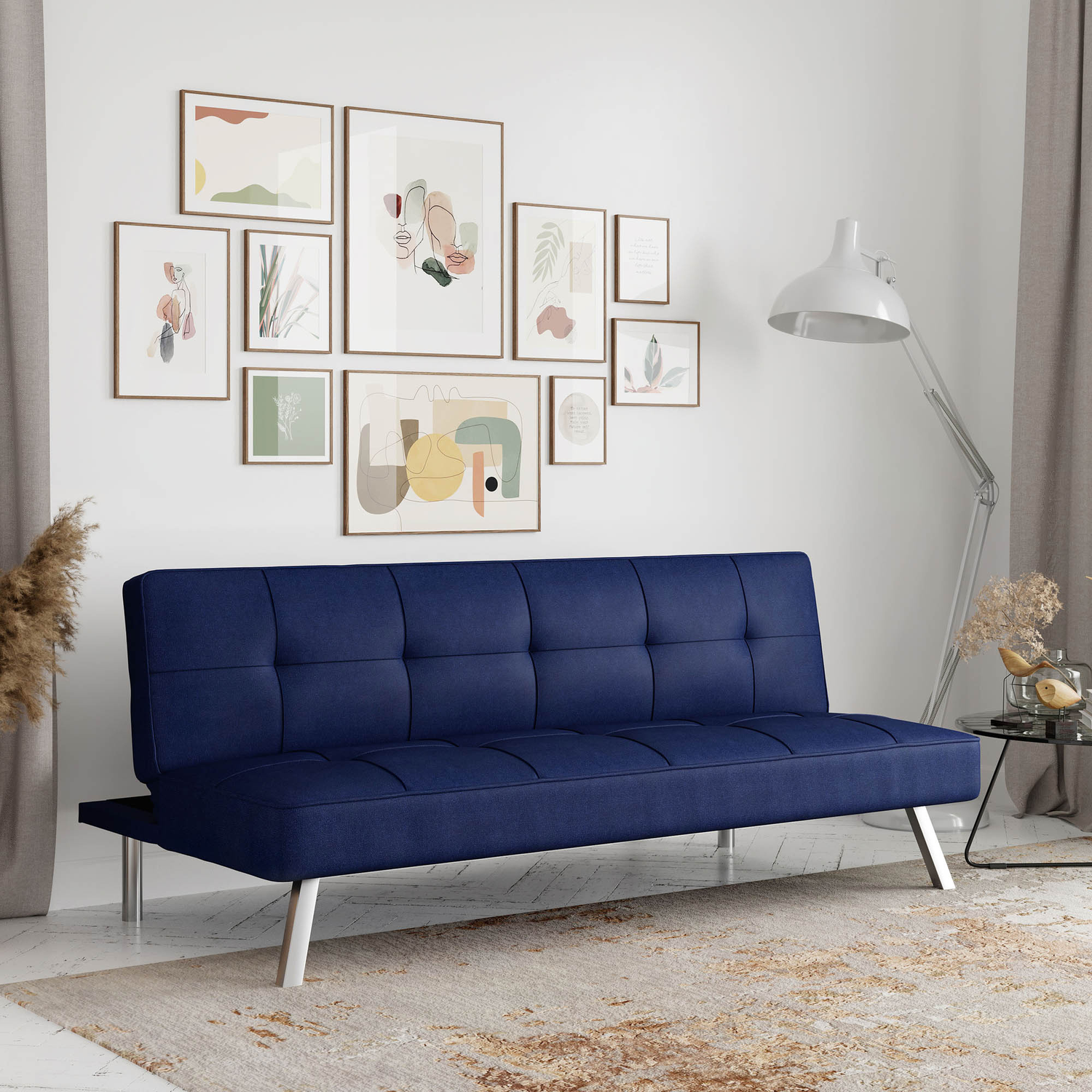 Serta Chelsea Convertible Sofa, Lounger and Full Size Bed, Blue Fabric